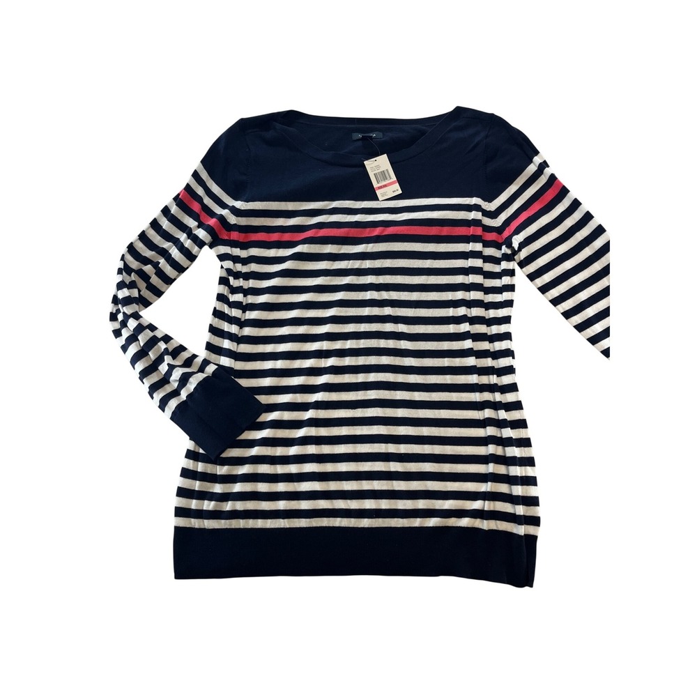 Nautica Women's Striped Long Sleeve Sweater Top Navy White Pink XXL